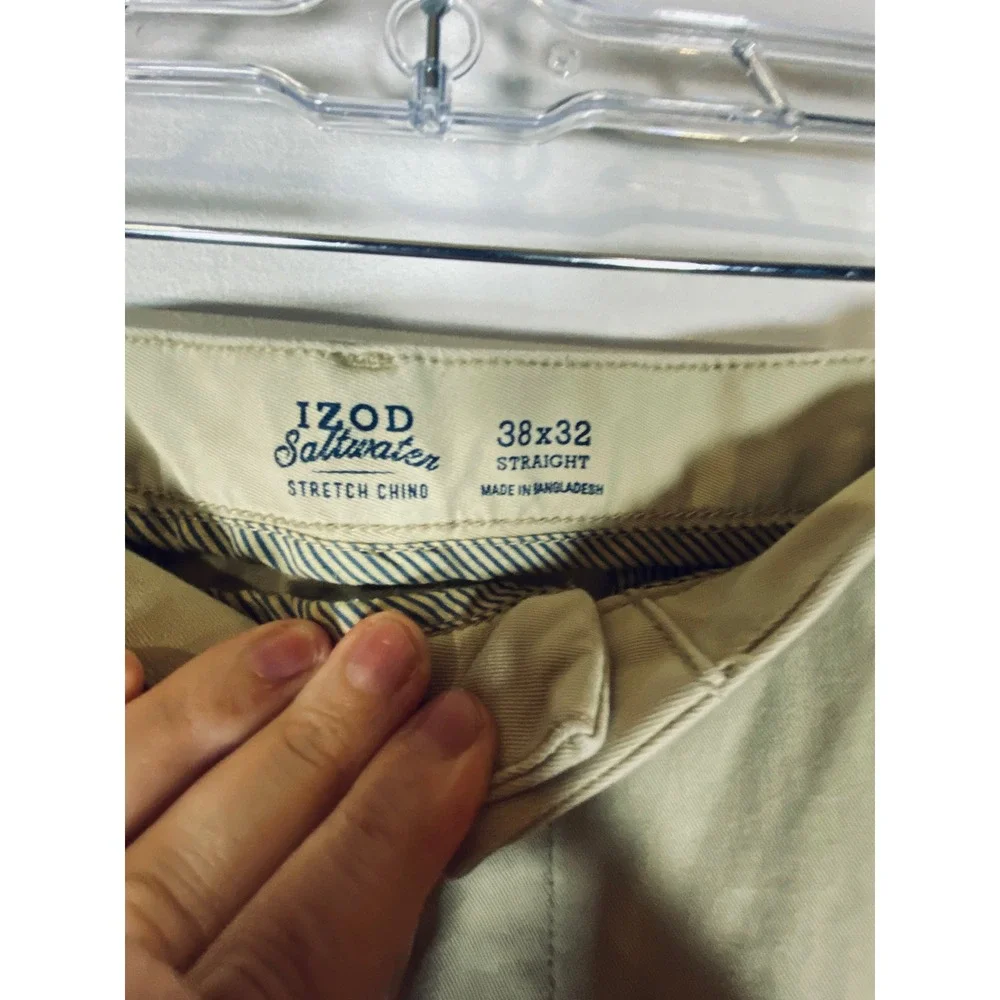 IZOD‎ Saltwater Stretch Chino Pants 38x32 Straight Leg L Classic Khaki Casual